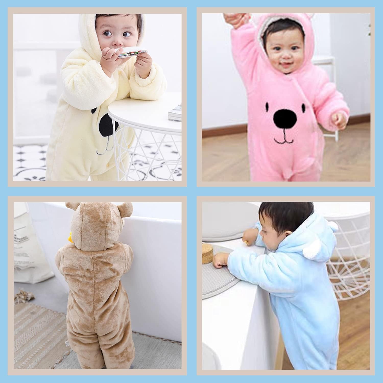 Newborn Baby Cartoon Bear Snowsuit Infant Jumpsuit Footie Romper Winter Coat Romper