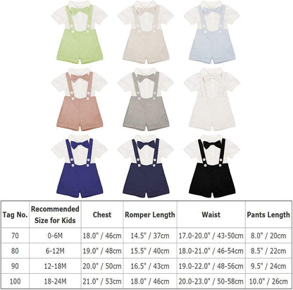 Baby Boys Formal Suit Set Short Sleeve Romper Suspenders Shorts Pants Bowtie Wedding Tuxedo Outfits Cake Smash Clothes