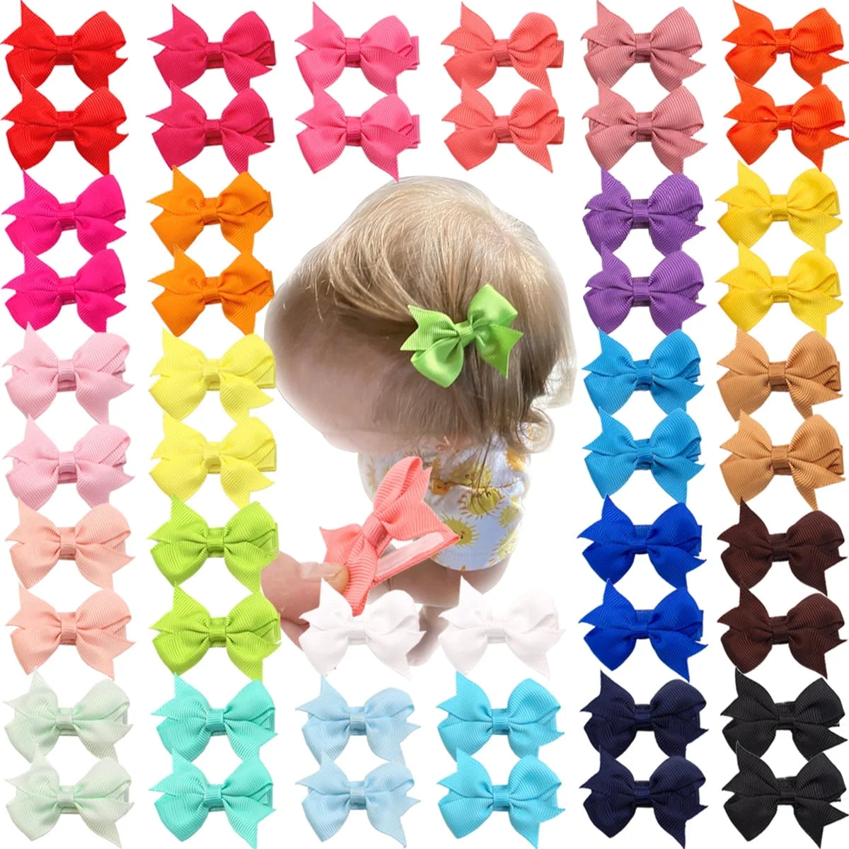 50Pcs 25 Colors in Pairs Baby Girls Tiny 2" Hair Bows Alligator Clips for Little Girls Infants Toddlers