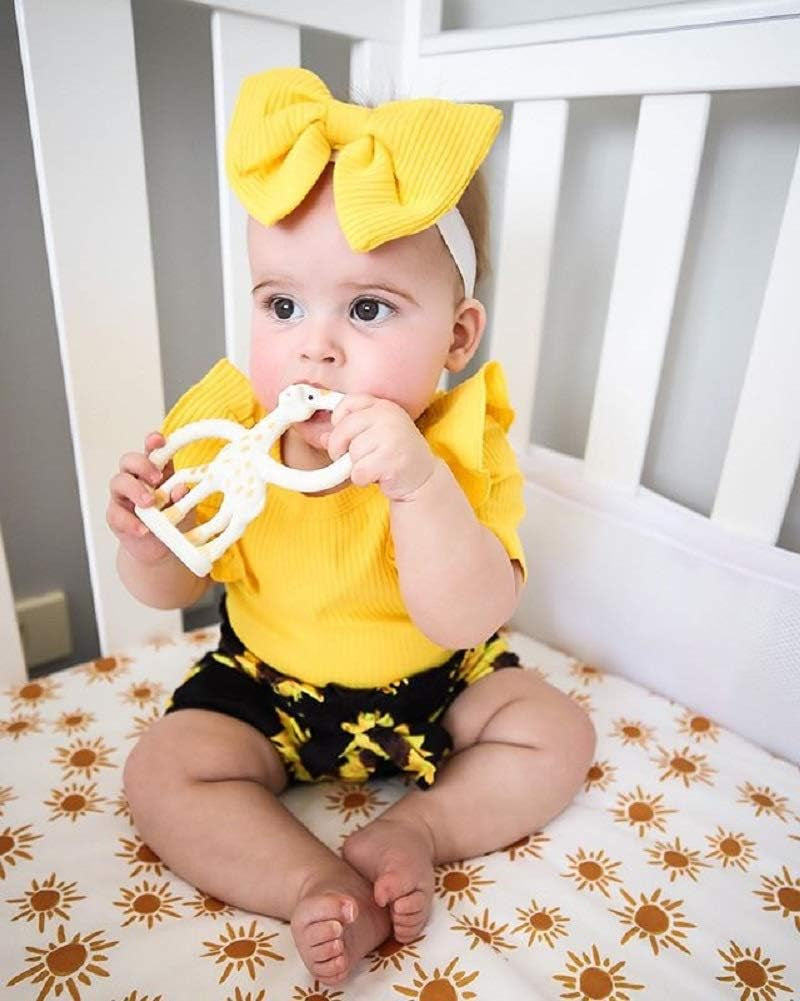 3Pcs Baby Girl Summer Clothes Letter Printed Outfits Shorts Set Short Sleeve Bodysuit Romper Top + Headband