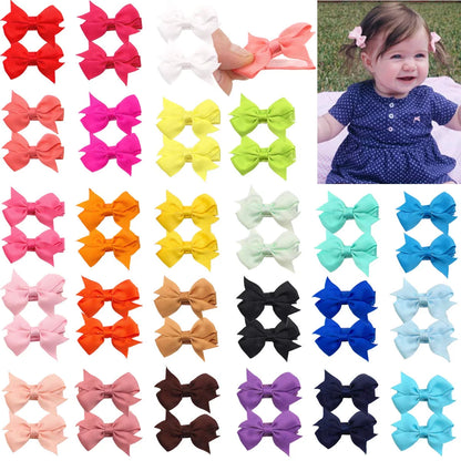 50Pcs 25 Colors in Pairs Baby Girls Tiny 2" Hair Bows Alligator Clips for Little Girls Infants Toddlers